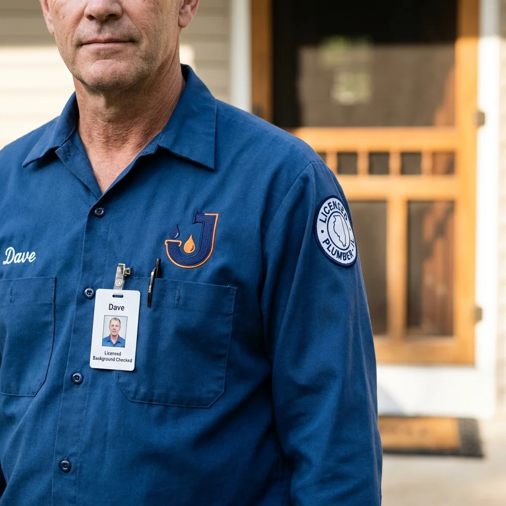Licensed plumber showing ID badge in Estancia, NM