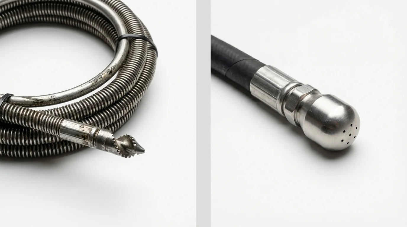 Drain snake cable and hydro jetting nozzle used for drain cleaning in Estancia, NM