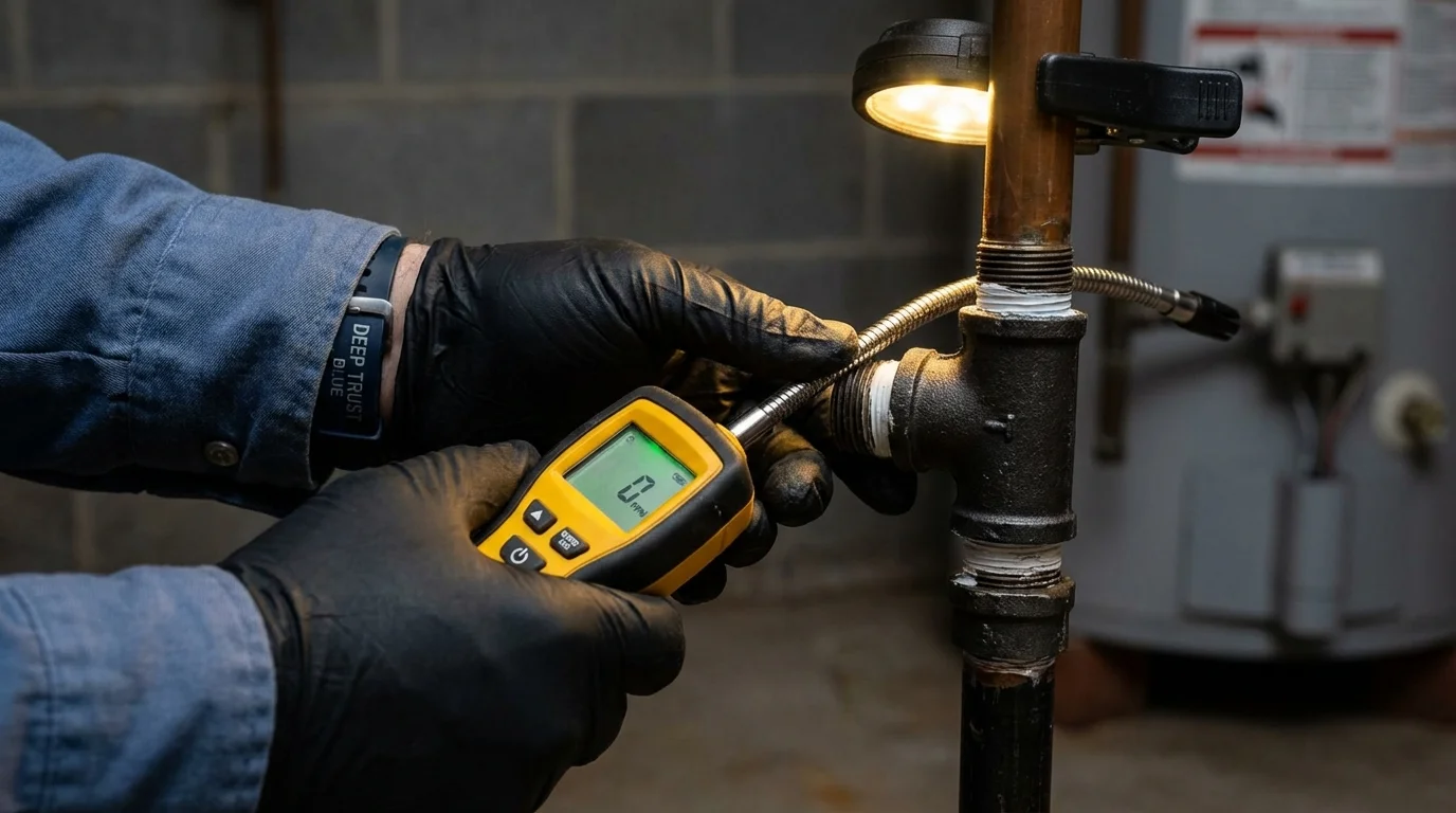 Gas leak detection with electronic sniffer by Johns Plumbing LLC in Estancia