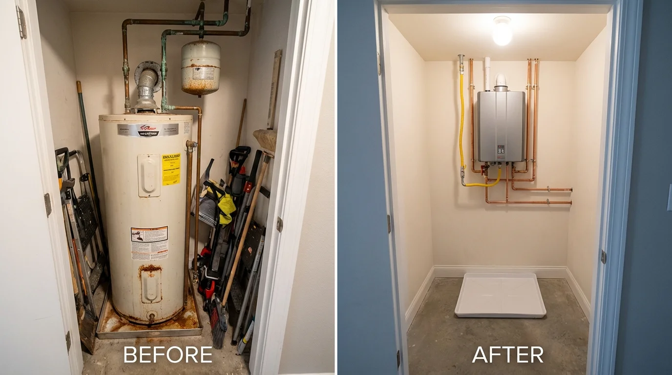 Tank water heater versus wall-mounted tankless unit comparison for Estancia, NM homeowners