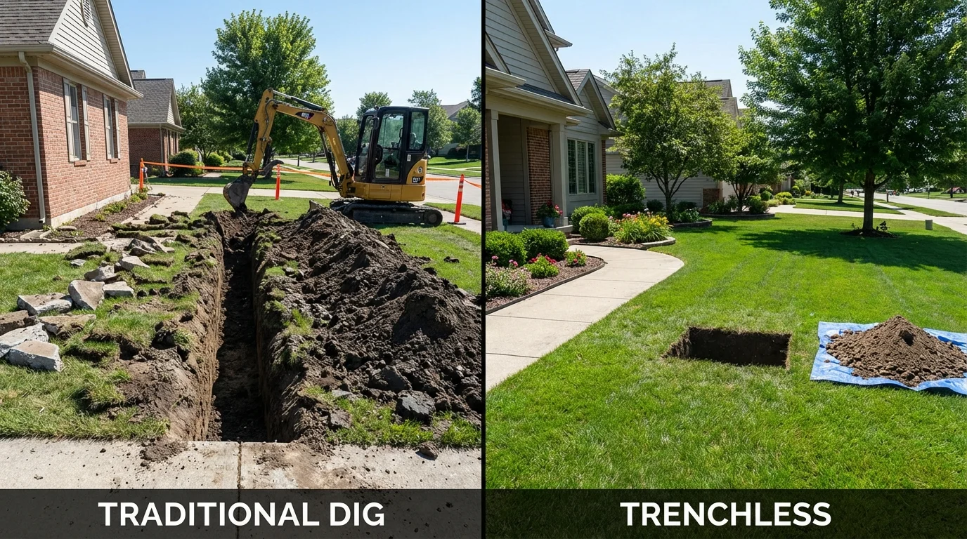 Trenchless sewer repair with minimal yard damage versus traditional excavation in Estancia, NM